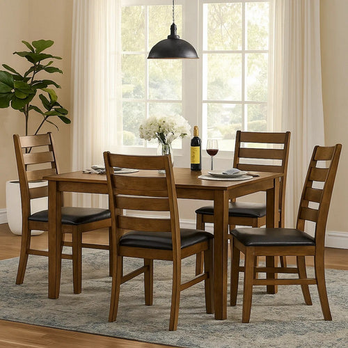 Dexy Dining Side Chair Set of 2 | Ladderback | Walnut Brown Faux Leather