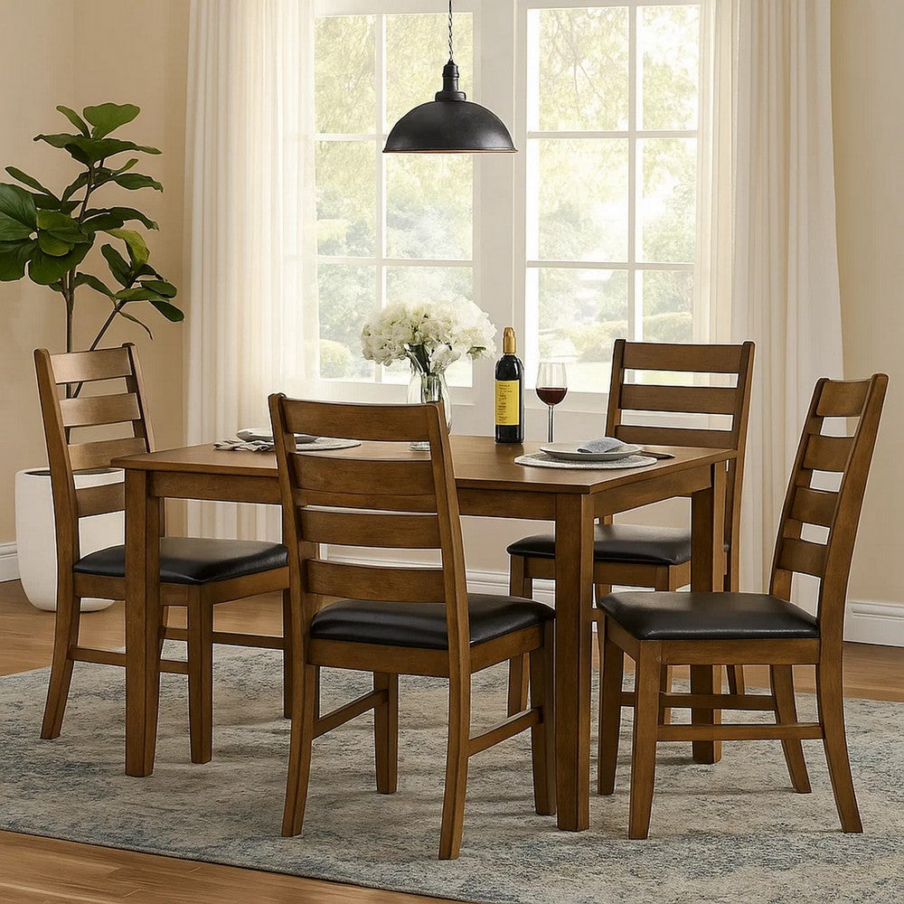 Dexy Dining Side Chair Set of 2 | Ladderback | Walnut Brown Faux Leather