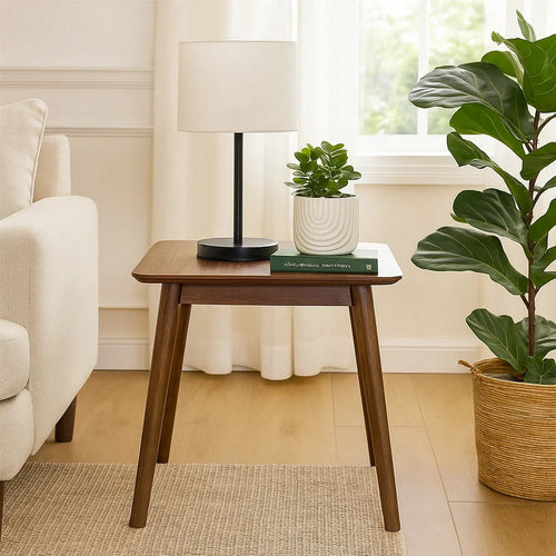 Fexy Side End Table | 24" Square Top w Angled Legs | Walnut Brown