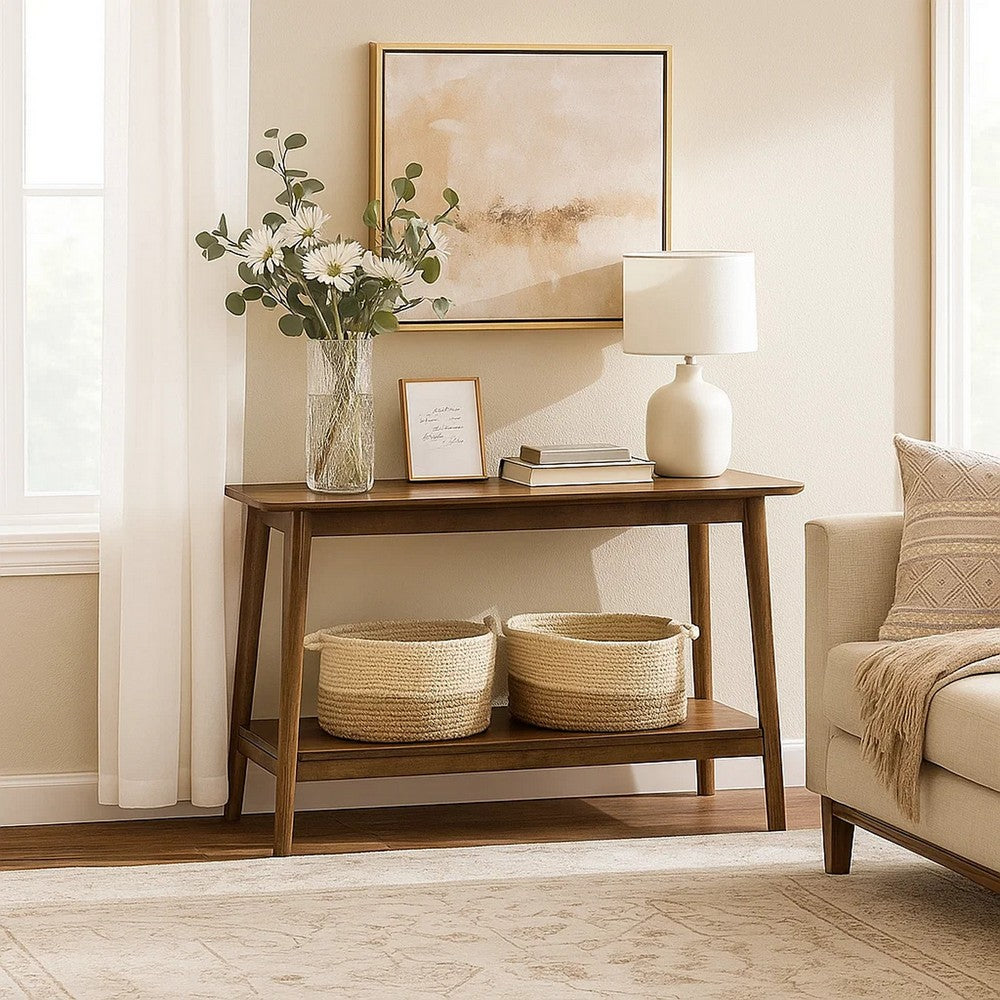 Fexy Sofa Console Table | 48" Top w Lower Shelf | Walnut Brown