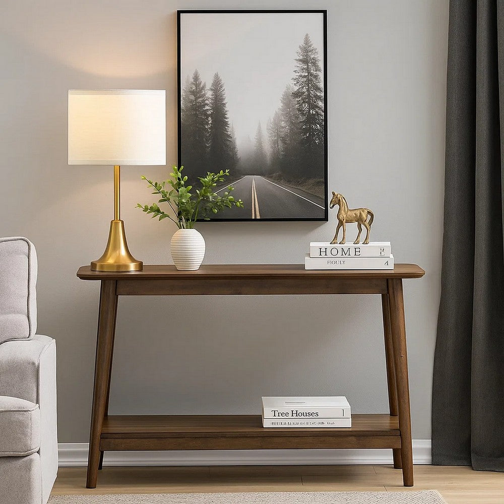 Fexy Sofa Console Table | 48" Top w Lower Shelf | Walnut Brown