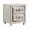 Rex Nightstand | 2 Drawers | Classic Crystal Tufted Beige Upholstery