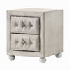 Rex Nightstand | 2 Drawers | Classic Crystal Tufted Beige Upholstery