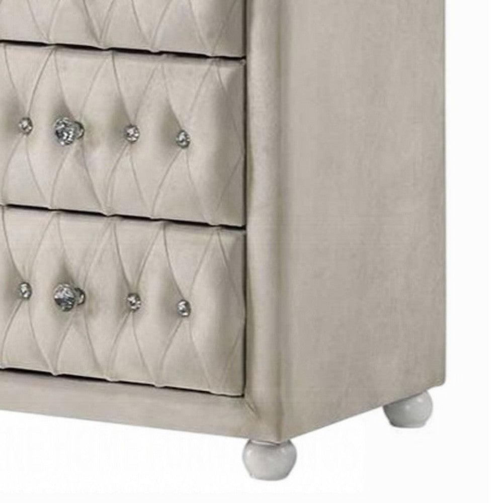 Rex 40" Wide Dresser | 6 Drawers | Classic Crystal Tufted Beige Upholstery