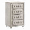 Rex Tall Dresser Chest | 4 Drawers | Crystal Tufted Beige Upholstery