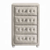 Rex Tall Dresser Chest | 4 Drawers | Crystal Tufted Beige Upholstery