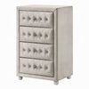 Rex Tall Dresser Chest | 4 Drawers | Crystal Tufted Beige Upholstery