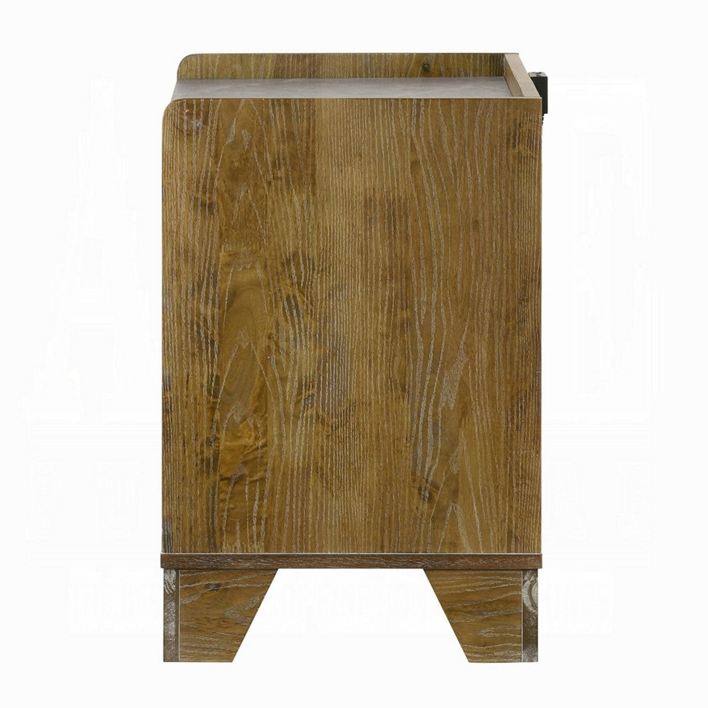 Gary Nightstand w LED | 1 Drawer & Open Cubby | Farmhouse Aspen Brown