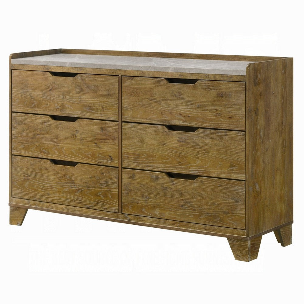 Gary 59" Dresser | 6 Drawers w Cutout Handles | Farmhouse Aspen Brown
