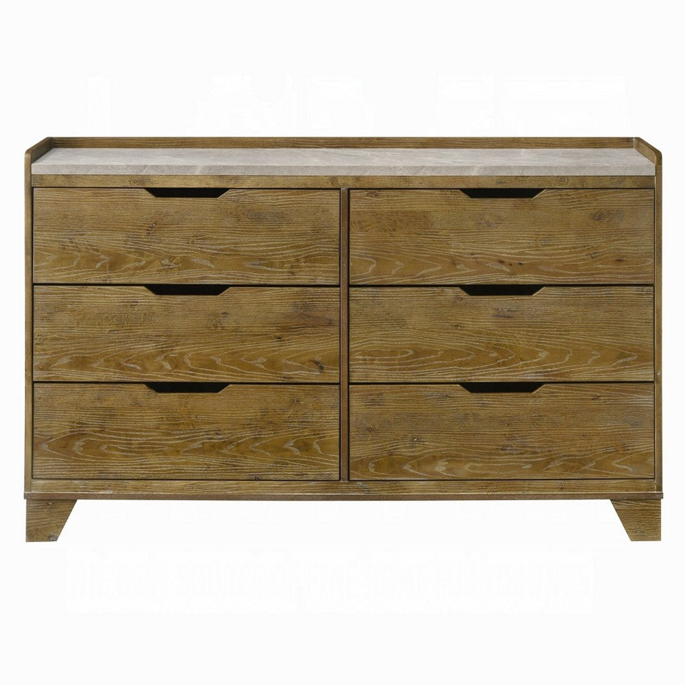 Gary 59" Dresser | 6 Drawers w Cutout Handles | Farmhouse Aspen Brown