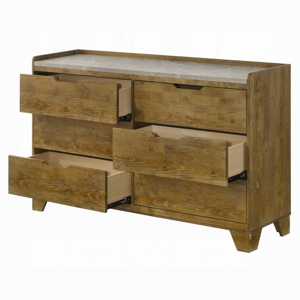 Gary 59" Dresser | 6 Drawers w Cutout Handles | Farmhouse Aspen Brown