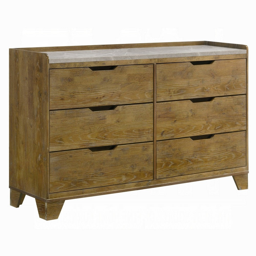 Gary 59" Dresser | 6 Drawers w Cutout Handles | Farmhouse Aspen Brown