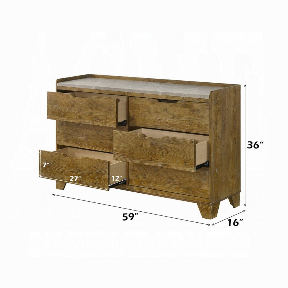 Gary 59" Dresser | 6 Drawers w Cutout Handles | Farmhouse Aspen Brown