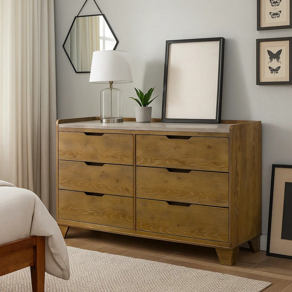Gary 59" Dresser | 6 Drawers w Cutout Handles | Farmhouse Aspen Brown