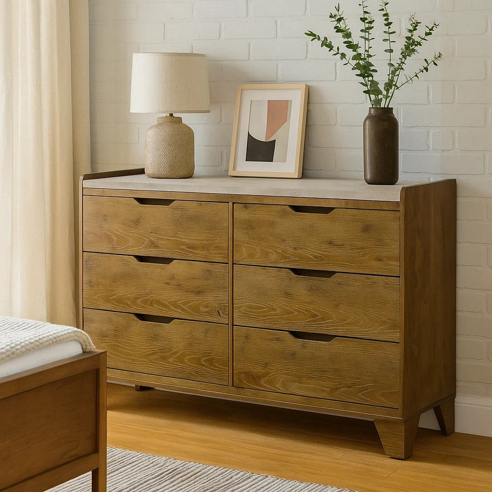 Gary 59" Dresser | 6 Drawers w Cutout Handles | Farmhouse Aspen Brown