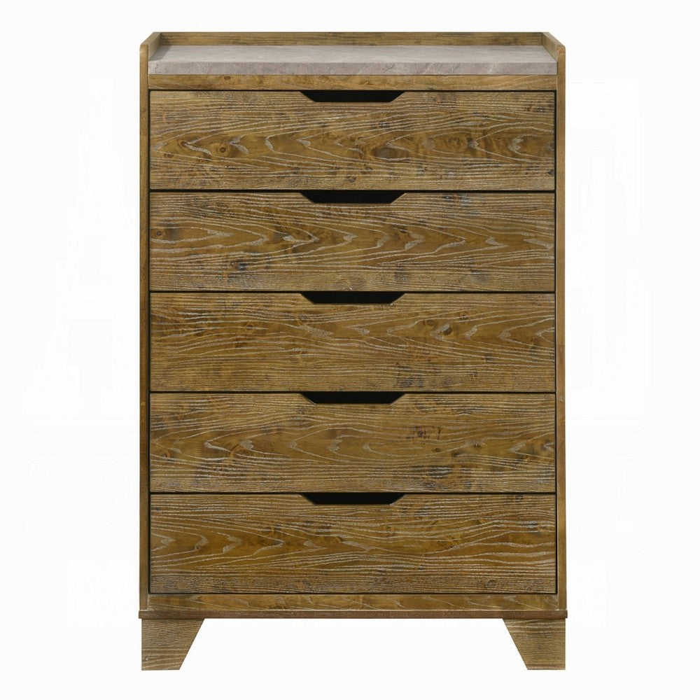 Gary Tall Dresser Chest | 5 Drawer Cutout Handles | Farmhouse Aspen Brown