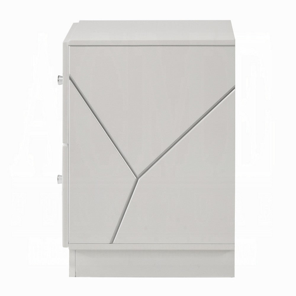 Esy Nightstand | 2 Drawers w Crystal Knobs | White Carved Pattern