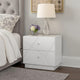 Esy Nightstand | 2 Drawers w Crystal Knobs | White Carved Pattern
