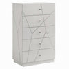 Esy Tall Dresser Chest | 5 Drawers | Crystal Knobs | White Carved Pattern