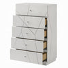 Esy Tall Dresser Chest | 5 Drawers | Crystal Knobs | White Carved Pattern