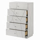Esy Tall Dresser Chest | 5 Drawers | Crystal Knobs | White Carved Pattern