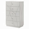 Esy Tall Dresser Chest | 5 Drawers | Crystal Knobs | White Carved Pattern
