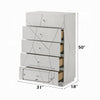 Esy Tall Dresser Chest | 5 Drawers | Crystal Knobs | White Carved Pattern