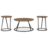 Kai 3pc Living Room Occasional Table Set | Round | Black Metal Angled Frame