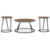 Kai 3pc Living Room Occasional Table Set | Round | Black Metal Angled Frame
