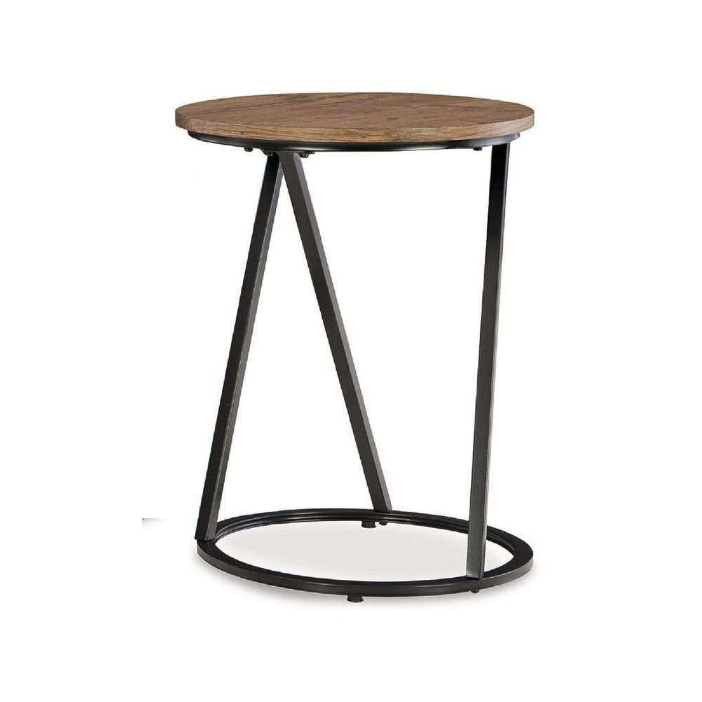 Kai 3pc Living Room Occasional Table Set | Round | Black Metal Angled Frame