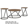 Kai 3pc Living Room Occasional Table Set | Round | Black Metal Angled Frame