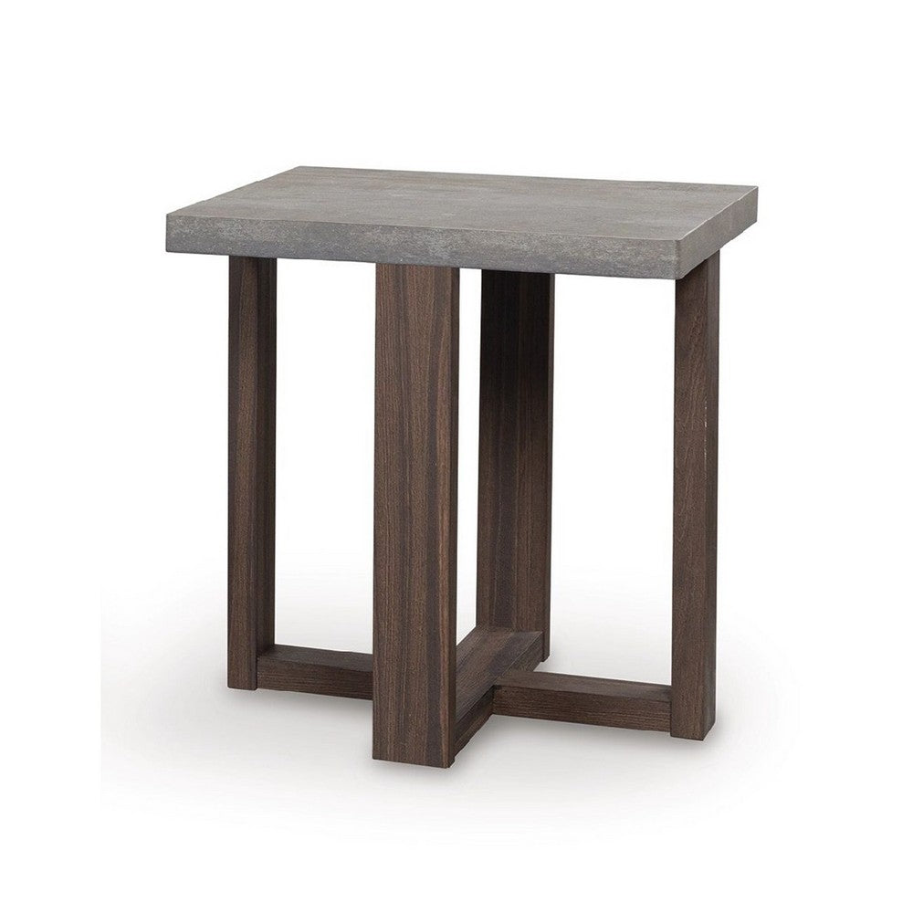 Eaim 3pc Occasional Table Set | Gray Faux Stone Pattern Top | Brown Frame