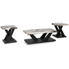 Usim 3pc Coffee & End Table Set | White Faux Marble Top | Black X Base