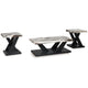 Usim 3pc Coffee & End Table Set | White Faux Marble Top | Black X Base