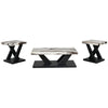 Usim 3pc Coffee & End Table Set | White Faux Marble Top | Black X Base