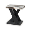 Usim 3pc Coffee & End Table Set | White Faux Marble Top | Black X Base