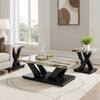 Usim 3pc Coffee & End Table Set | White Faux Marble Top | Black X Base