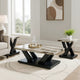 Usim 3pc Coffee & End Table Set | White Faux Marble Top | Black X Base