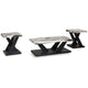 Usim 3pc Coffee & End Table Set | White Faux Marble Top | Black X Base