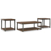 Yesh 3pc Occasional Coffee & End Table Set | Brown Wood Top | Gray Metal