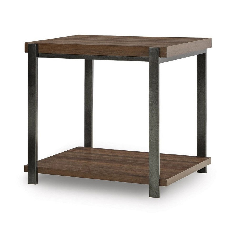 Yesh 3pc Occasional Coffee & End Table Set | Brown Wood Top | Gray Metal