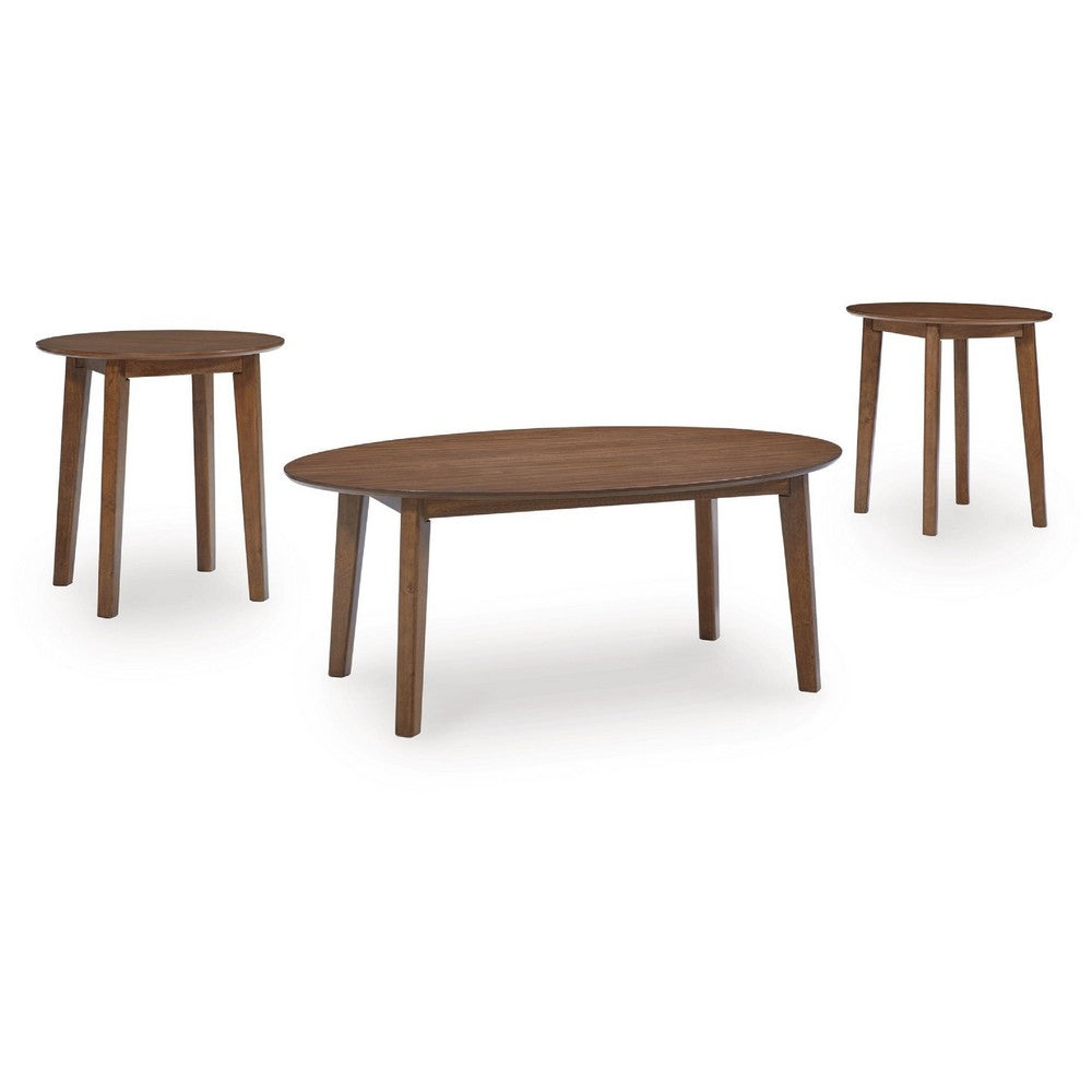 Hosi 3pc Living Room Occasional Table Set | Oval Tops | Round Tapered Legs
