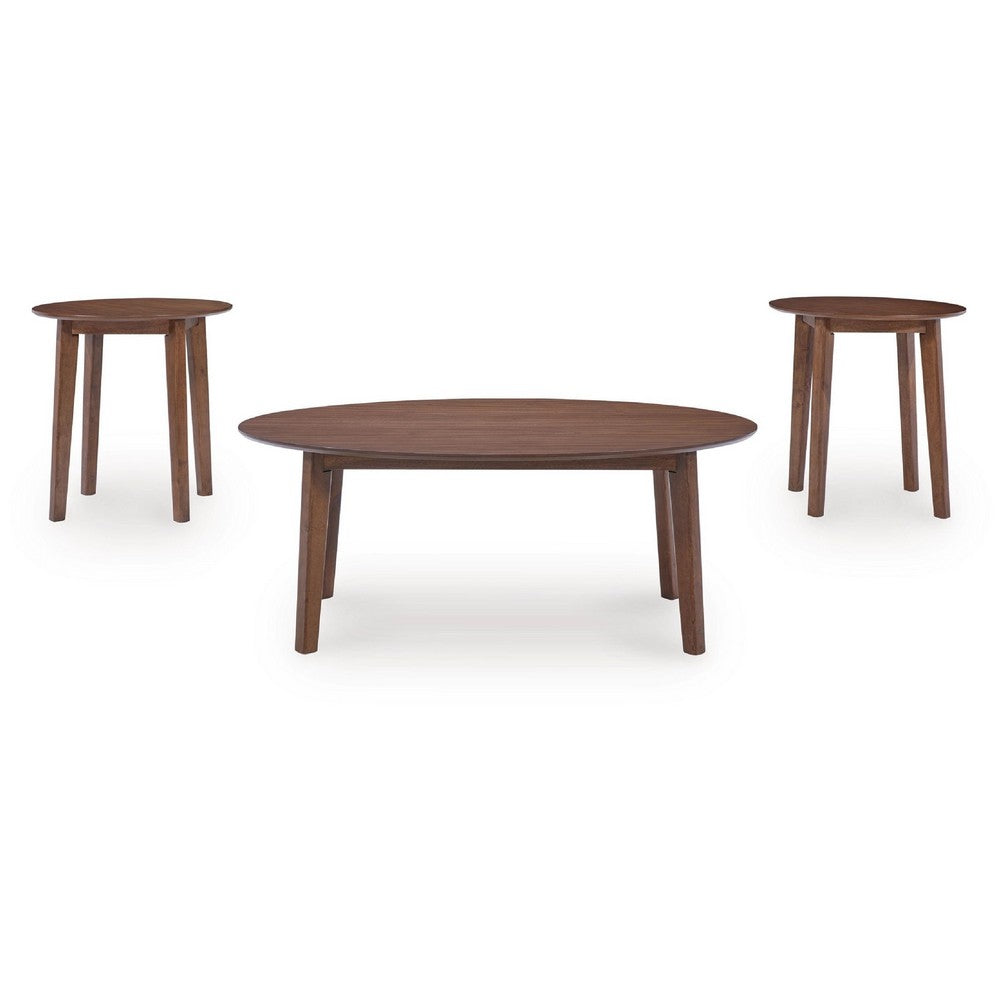 Hosi 3pc Living Room Occasional Table Set | Oval Tops | Round Tapered Legs