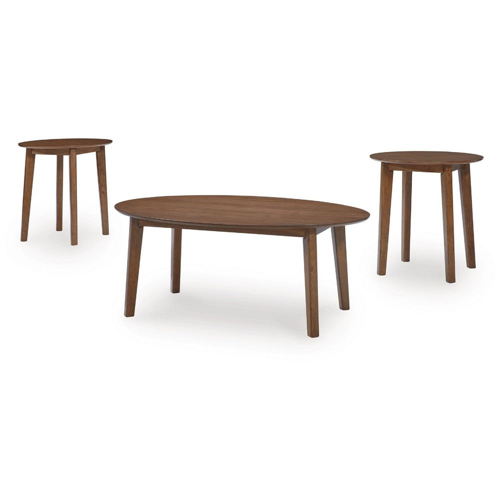 Hosi 3pc Living Room Occasional Table Set | Oval Tops | Round Tapered Legs