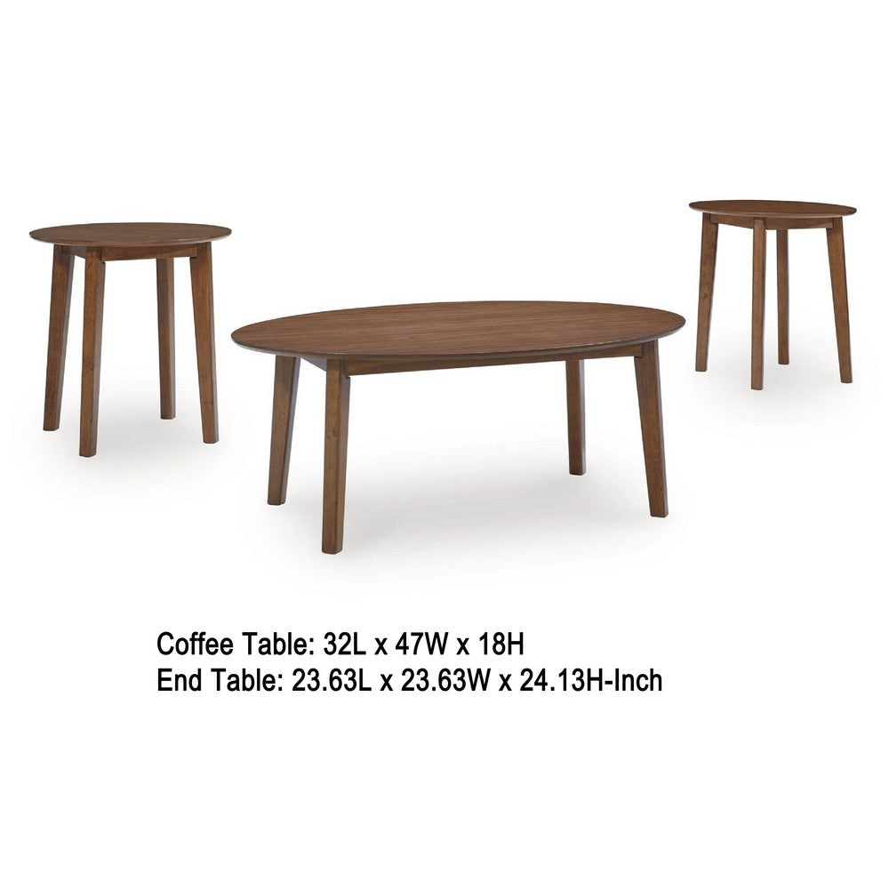 Hosi 3pc Living Room Occasional Table Set | Oval Tops | Round Tapered Legs