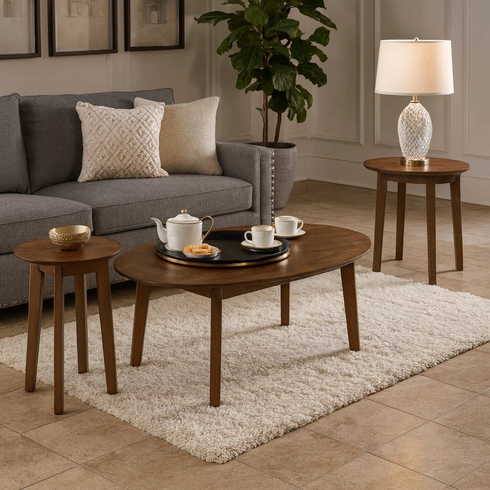 Hosi 3pc Living Room Occasional Table Set | Oval Tops | Round Tapered Legs