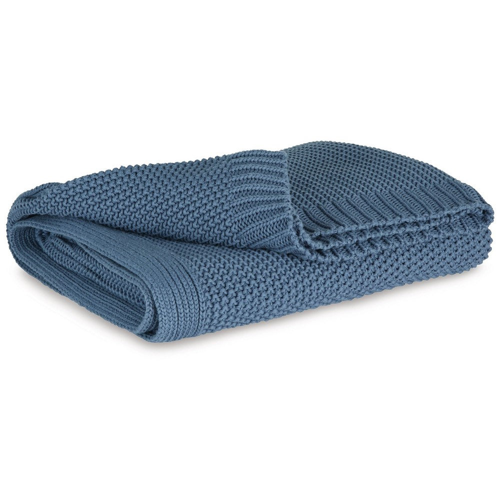 70 x 54 Leri Throw Blanket | Set of 3 | Machine Knitted Blue Cotton