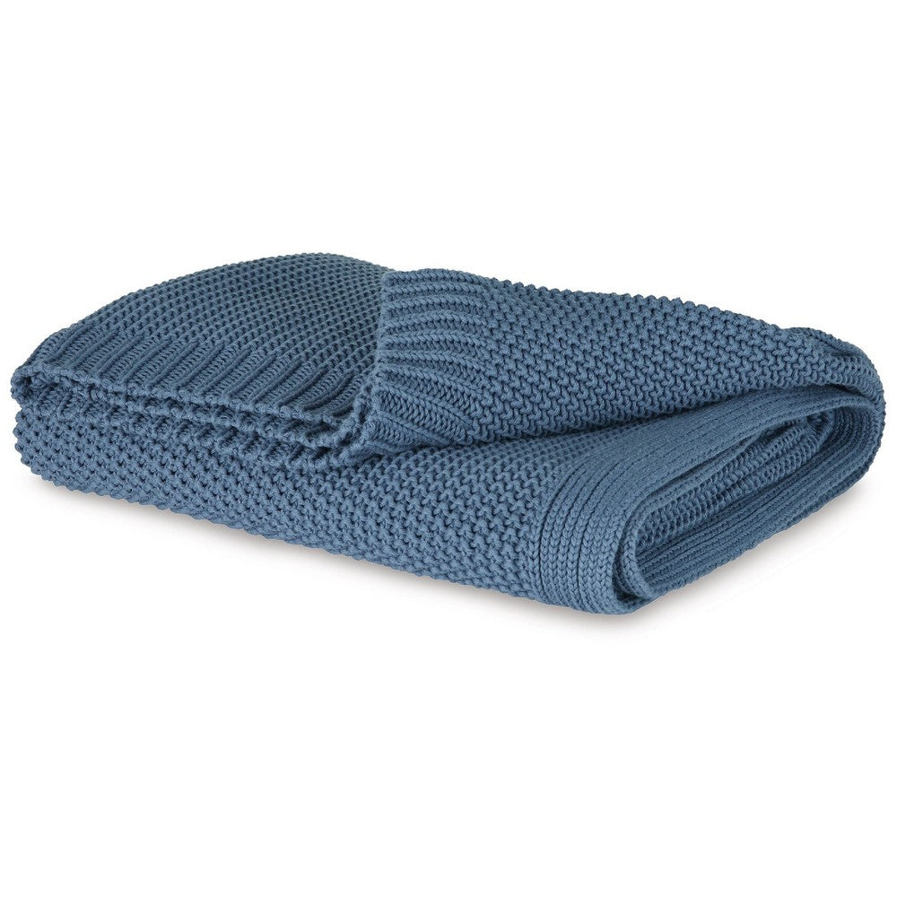 70 x 54 Leri Throw Blanket | Set of 3 | Machine Knitted Blue Cotton