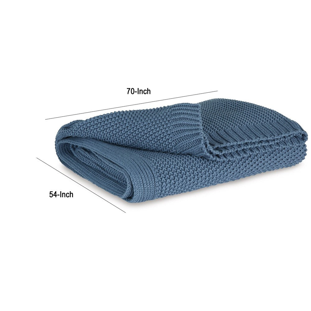 70 x 54 Leri Throw Blanket | Set of 3 | Machine Knitted Blue Cotton