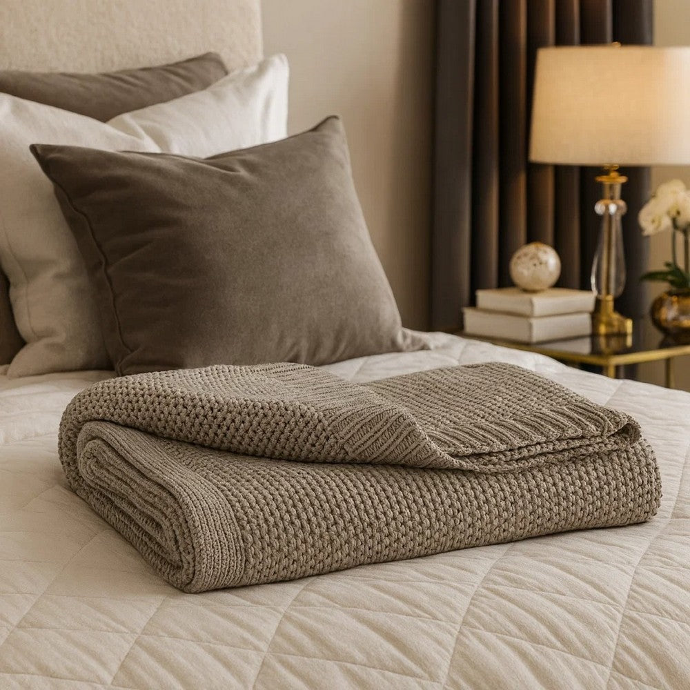 70 x 54 Leri Throw Blanket | Set of 3 | Machine Knitted Gray Cotton
